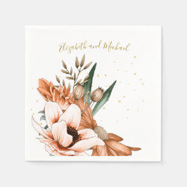 Guardanapo De Papel Casamento Dourado Elegante Rustic Terracotta Flora