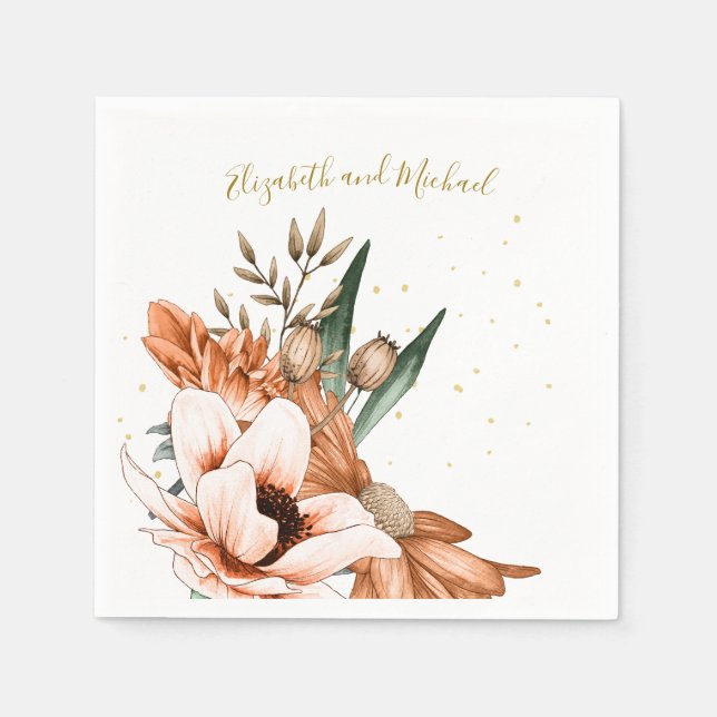 Guardanapo De Papel Casamento Dourado Elegante Rustic Terracotta Flora (Frente)