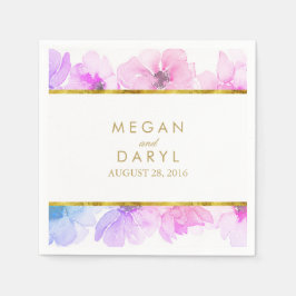 Guardanapo De Papel Casamento Dourado Floral Azul e Roxo