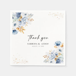 Guardanapo De Papel Casamento Dourado Floral Branco Dusty Blue
