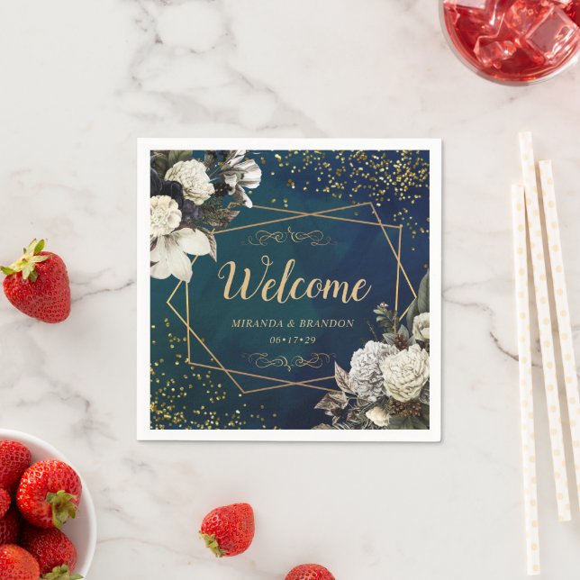 Guardanapo De Papel Casamento Dourado Floral Romântico Moderno (Insitu)