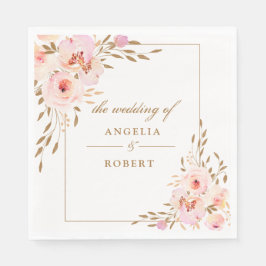Guardanapo De Papel Casamento Dourado Floral Romântico Rosa Elegante