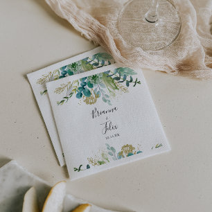Guardanapo De Papel Casamento Dourado Floral Tropical Verde Napkin