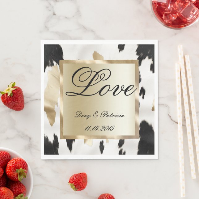 Guardanapo De Papel Casamento Dourado Glam Branco Negro Cowhide Sudoes (Insitu)