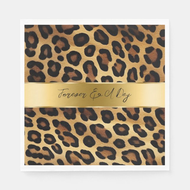 Guardanapo De Papel Casamento Dourado Leopardo Chic Brown (Frente)