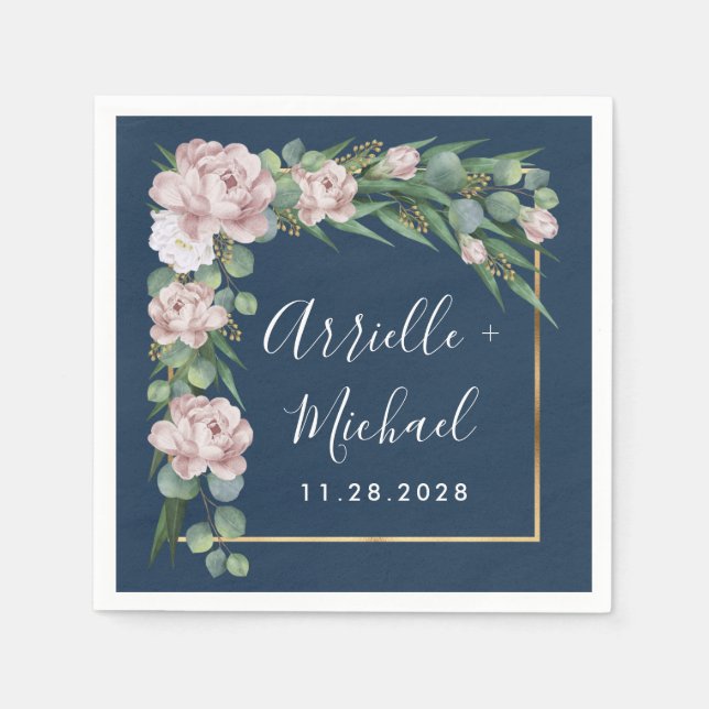 Guardanapo De Papel Casamento Dourado marinho Azul e Pink Dusty Rosa G (Frente)