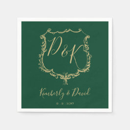 Guardanapo De Papel Casamento Dourado Monograma e Floresta Verde