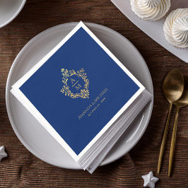Guardanapo De Papel Casamento Dourado Real Blue Monograma Crest Faux