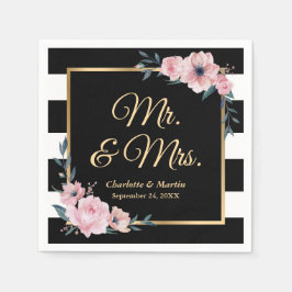 Guardanapo De Papel Casamento Dourado Rosa-Rosa-Rosa-Stripes Preto e B