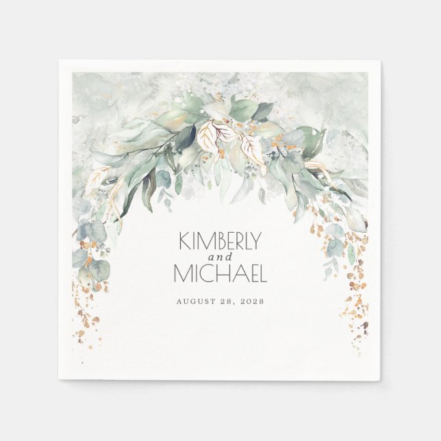 Guardanapo De Papel Casamento Dourado Verde e Eucalyptus Sai (Frente)