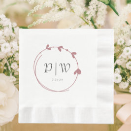 Guardanapo De Papel Casamento Dusty Rosa Simple Heart Wreath Monograma