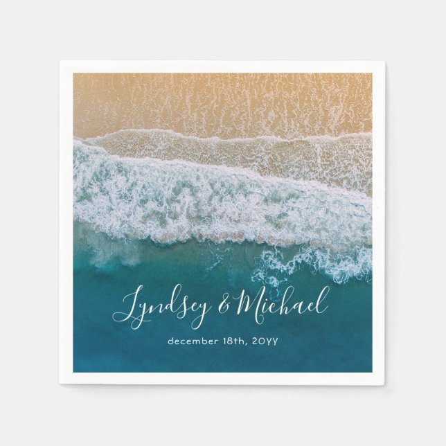 Guardanapo De Papel Casamento Elegant Beach Blue Ocean (Frente)