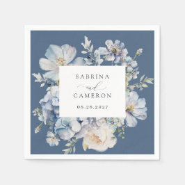 Guardanapo De Papel Casamento Elegante Azul-Dusty Floral