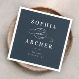 Guardanapo De Papel Casamento Elegante Azul Marinho de Caligrafia Româ