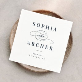 Guardanapo De Papel Casamento Elegante Azul Marinho de Caligrafia Româ