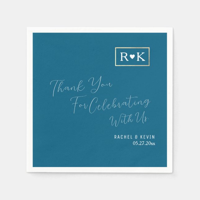 Guardanapo De Papel Casamento Elegante Azul Romântico (Frente)