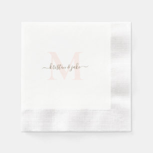 Guardanapo De Papel Casamento Elegante Blush e Monograma Dourado de Sw