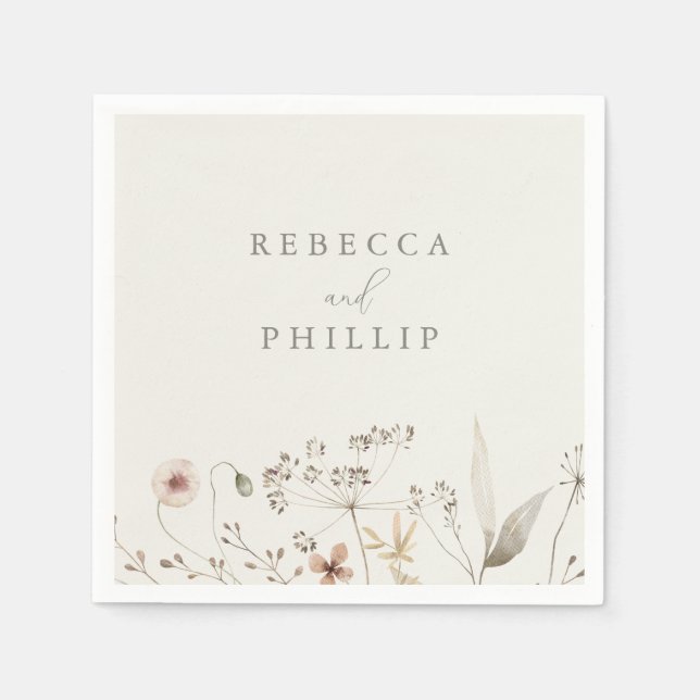 Guardanapo De Papel Casamento Elegante Boho com Flores Silvestres (Frente)
