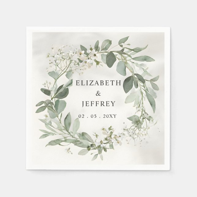 Guardanapo De Papel Casamento Elegante Boho Greenery Eucalyptus (Frente)