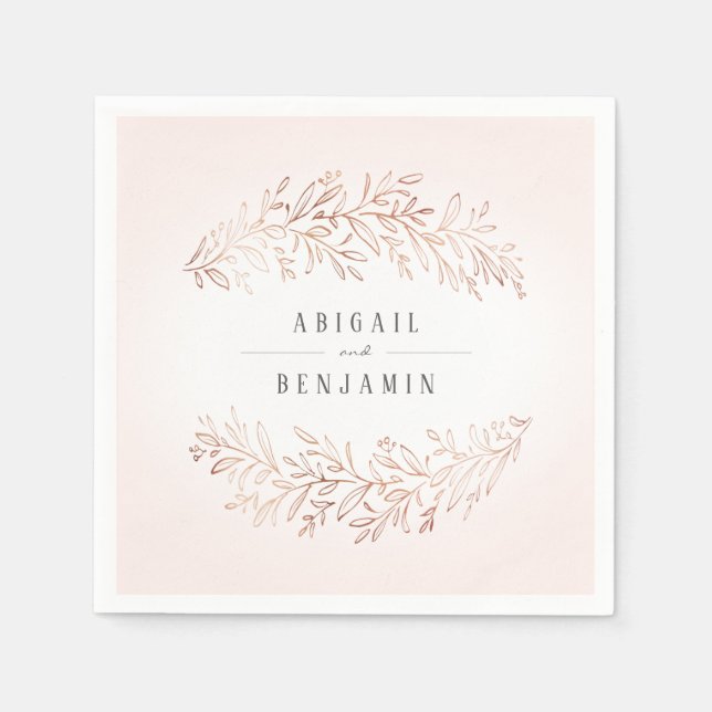 Guardanapo De Papel Casamento elegante botânico rosa dourado faux (Frente)