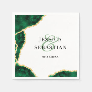 Guardanapo De Papel Casamento Elegante Branco da Agate Dourada Emerald