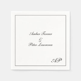 Guardanapo De Papel Casamento Elegante Branco e Preto Monograma Simple