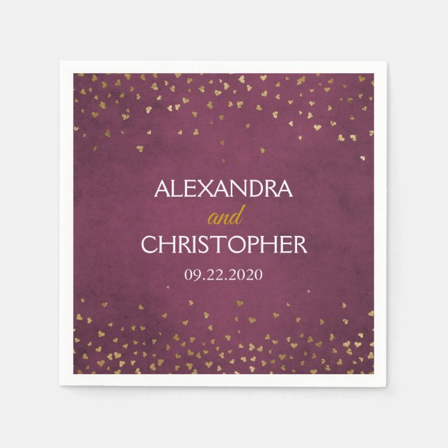 Guardanapo De Papel Casamento Elegante Burgundy e Gold Foil Confetti (Frente)