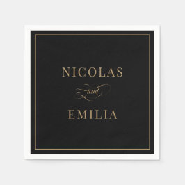 Guardanapo De Papel Casamento Elegante Caligrafia Ouro Preto