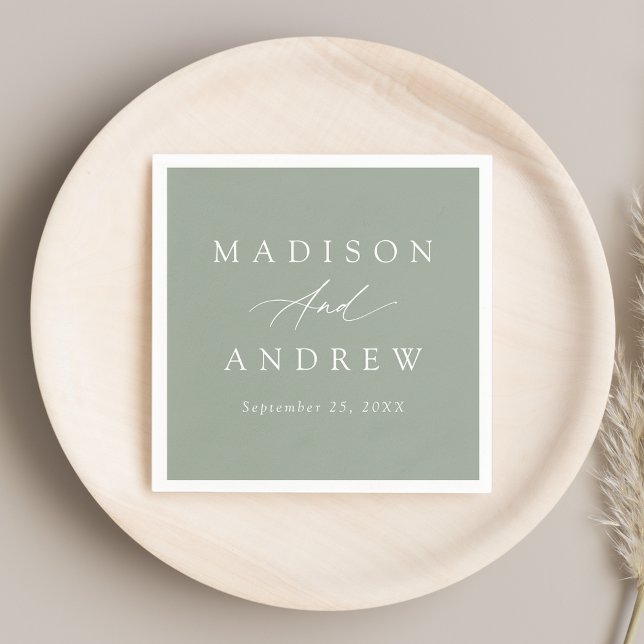 Guardanapo De Papel Casamento Elegante Caligrafia Verde Sálvia (Criador carregado)