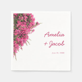 Guardanapo De Papel Casamento Elegante com Bougainvillea Rosa em Aquar