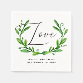 Guardanapo De Papel Casamento elegante com flores de verde script aqua
