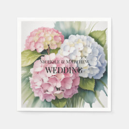 Guardanapo De Papel Casamento Elegante com Hortênsias em Aquarela