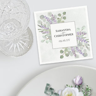 Guardanapo De Papel Casamento Elegante com Lavanda & Eucalipto em Aqua