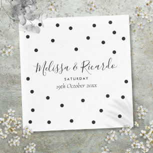 Guardanapo De Papel Casamento Elegante com Pontos Pretos e Brancos