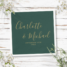 Guardanapo De Papel Casamento Elegante com Verde Esmeralda e Dourado A
