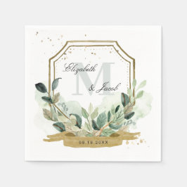 Guardanapo De Papel Casamento Elegante Crista de Ouro com Verdura de E