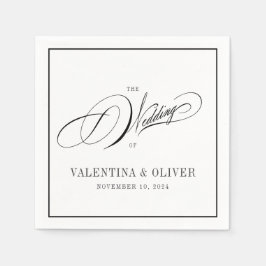 Guardanapo De Papel Casamento Elegante de Caligrafia Branca e Preta