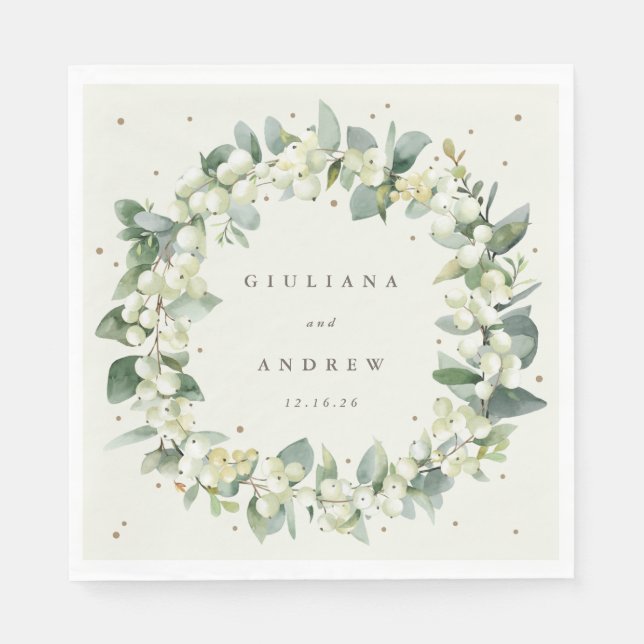 Guardanapo De Papel Casamento Elegante de Cream Snowberry+Eucalyptus W (Frente)