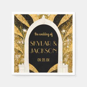Guardanapo De Papel Casamento Elegante de Deco de Arte Dourada e Negra