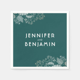 Guardanapo De Papel Casamento Elegante de Folhagem Dourada e Teal