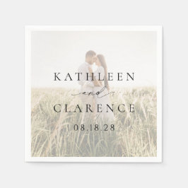 Guardanapo De Papel Casamento Elegante de Foto Branco e Preto Clássico