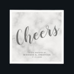 Guardanapo De Papel Casamento Elegante de Marble Clássico de "Saúde"<br><div class="desc">Etiqueta de Vinho de Casamento Branco Elegante Clássico,  com o título 'Cheers',  na letra moderna da cinza,  com o nome e a data na letra sans serif moderna,  em fundo de mármore branco.</div>