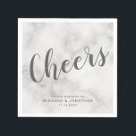 Guardanapo De Papel Casamento Elegante de Marble Clássico de "Saúde"<br><div class="desc">Etiqueta de Vinho de Casamento Branco Elegante Clássico,  com o título 'Cheers',  na letra moderna da cinza,  com o nome e a data na letra sans serif moderna,  em fundo de mármore branco.</div>