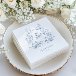 Guardanapo De Papel Casamento Elegante de Monograma de Peste Floral Az