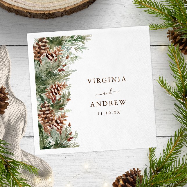 Guardanapo De Papel Casamento Elegante de Pinheiro (Elegant White Pinecone Evergreen Wedding Napkins by Painted Paperie
)