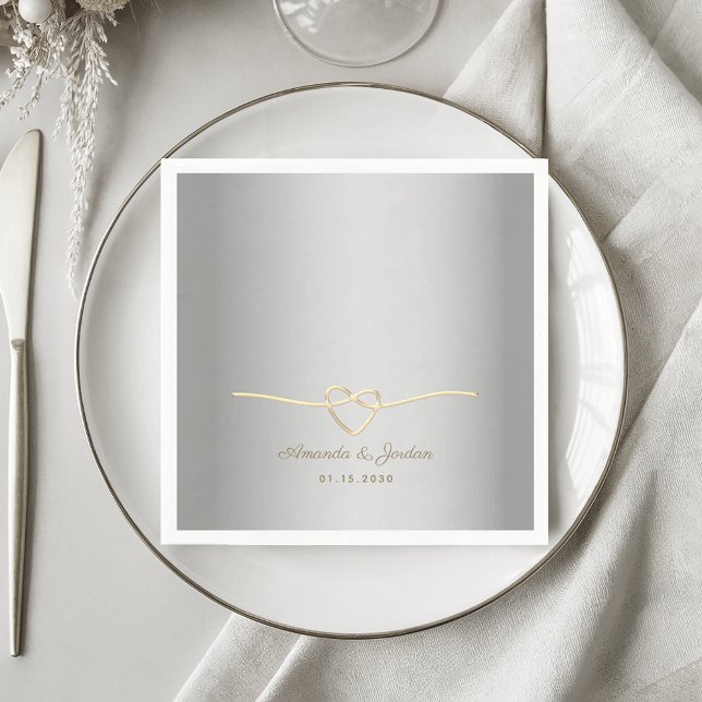 Guardanapo De Papel Casamento Elegante de Prata e Ouro (Criador carregado)