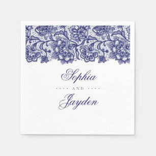 Guardanapo De Papel Casamento elegante do laço dos azuis marinhos
