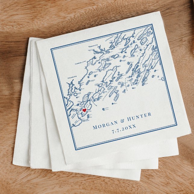 Guardanapo De Papel Casamento Elegante do Mapa da Baía de Maine Casco, (Criador carregado)