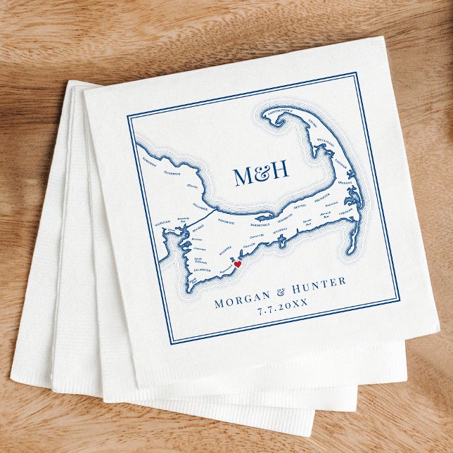 Guardanapo De Papel Casamento Elegante Do Mapa De Cabo Cod (Popponesset Inn Wedding Napkins or Club at New Seabury Cape Cod Map Napkins by Coastal Map Designs)