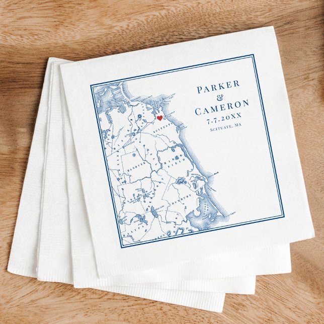Guardanapo De Papel Casamento Elegante Do Mapa De Massachusetts (These Scituate Massachusetts map napkins are perfect for a South Shore destination wedding)